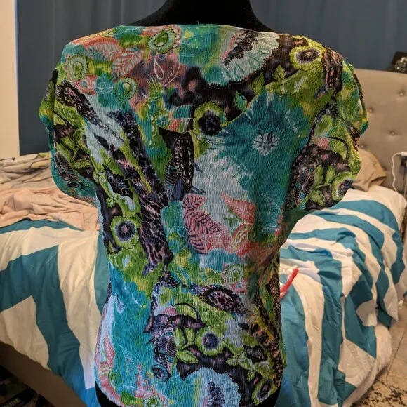 Vintage 90's Alberto Makali Artsy Mixed Media Women's Blouse - Picture 2 of 6